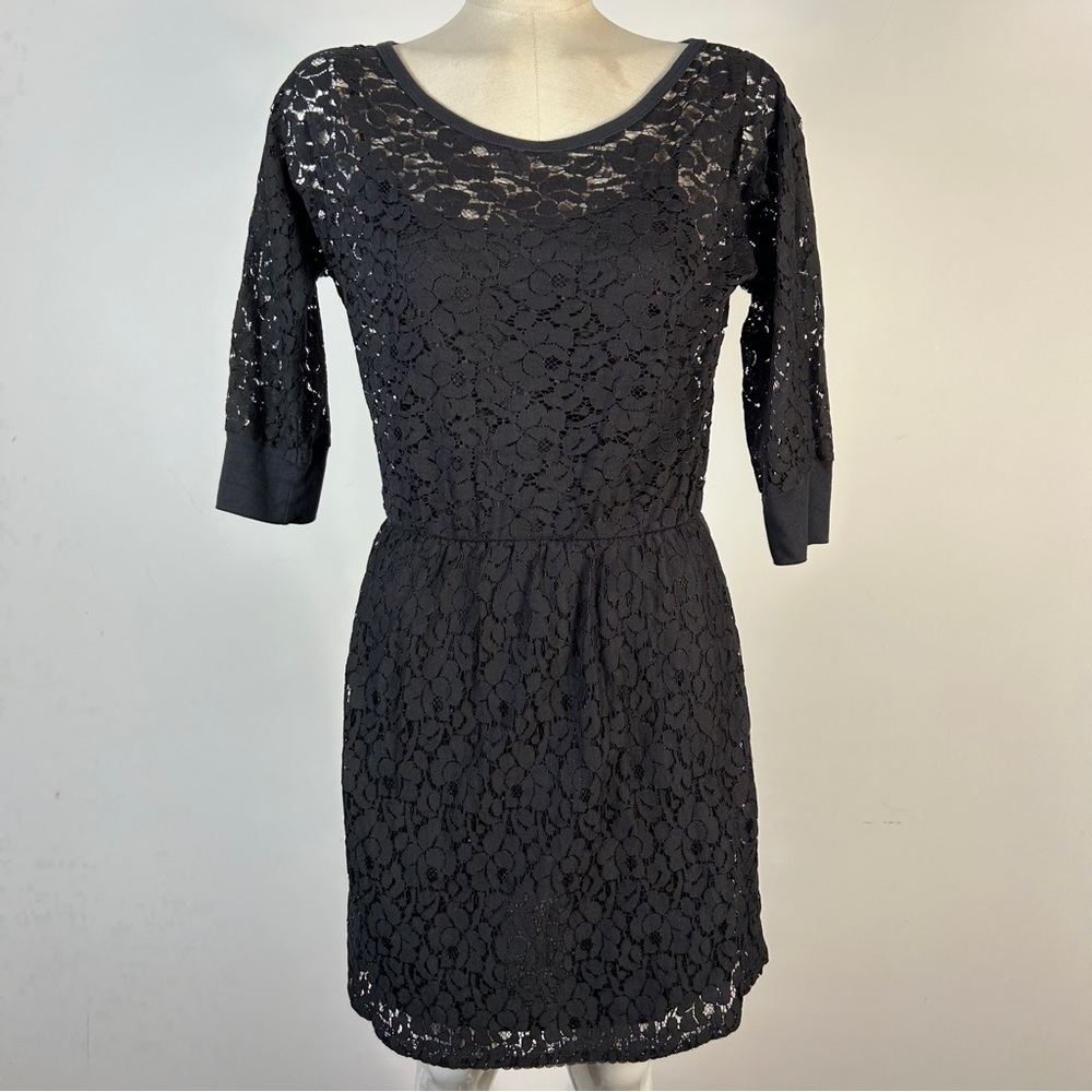 Vintage Staci Woo Elegant Black Lace Long Sleeve Dress 4-6